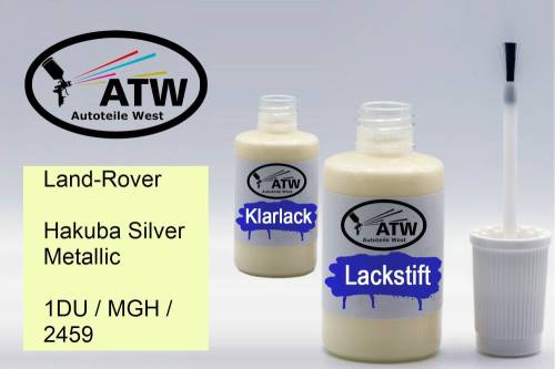 Land-Rover, Hakuba Silver Metallic, 1DU / MGH / 2459: 20ml Lackstift + 20ml Klarlack - Set, von ATW Autoteile West.